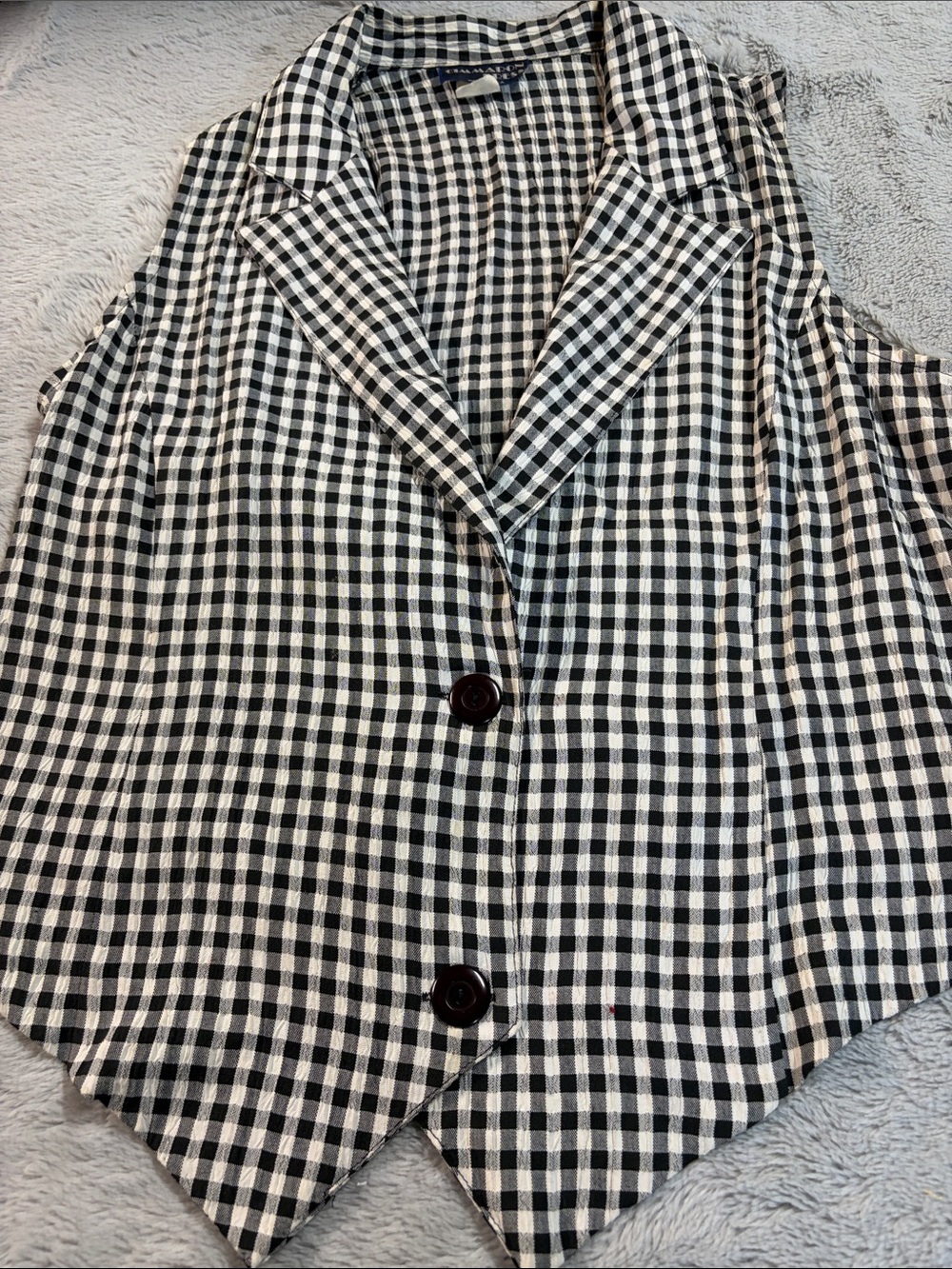 Vintage Black & White Gingham Vest - Women's Tailored Buttoned Top